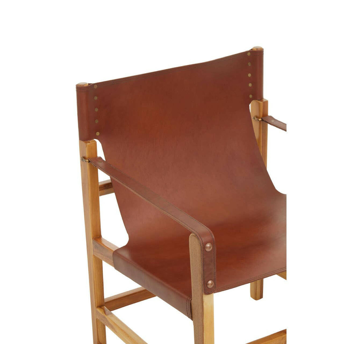 Kendari Light Brown Leather And Light Teak Wood Chair.