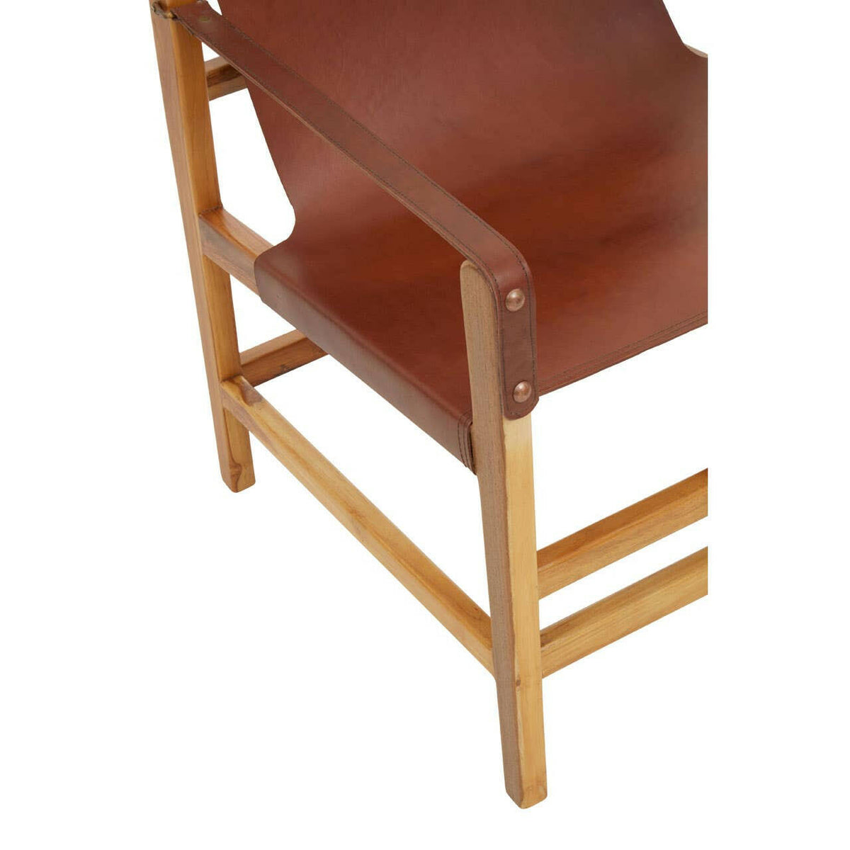 Kendari Light Brown Leather And Light Teak Wood Chair.