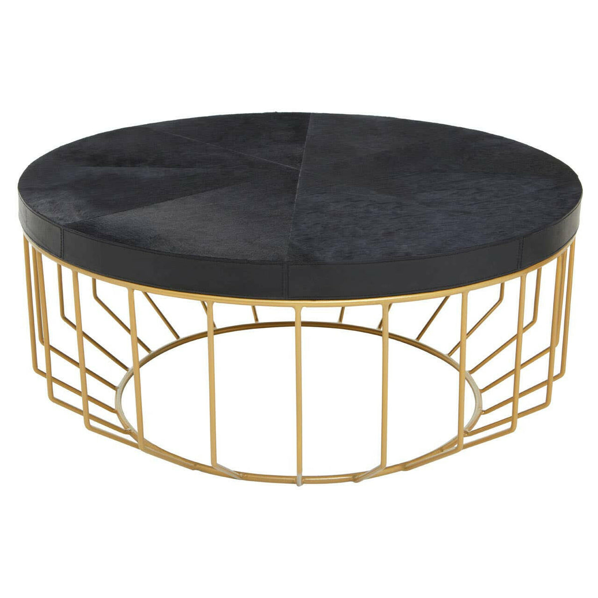 Kensington Townhouse Hair On Hide Black And Gold Round Coffee Table.