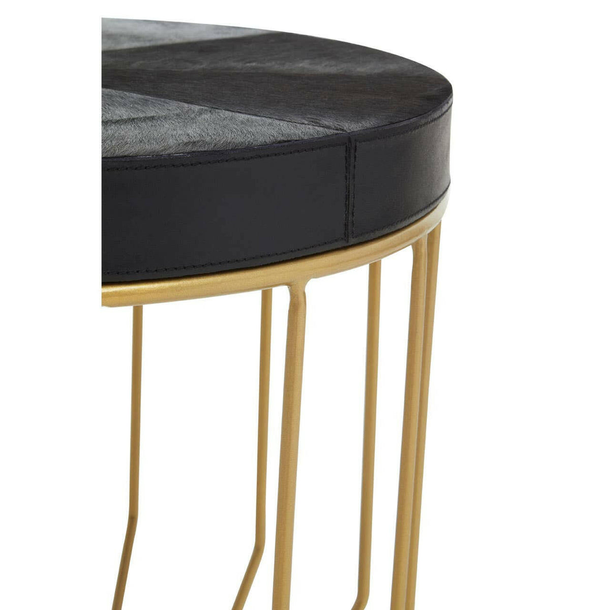 Kensington Townhouse Hair On Hide Black And Gold Round Side Table.