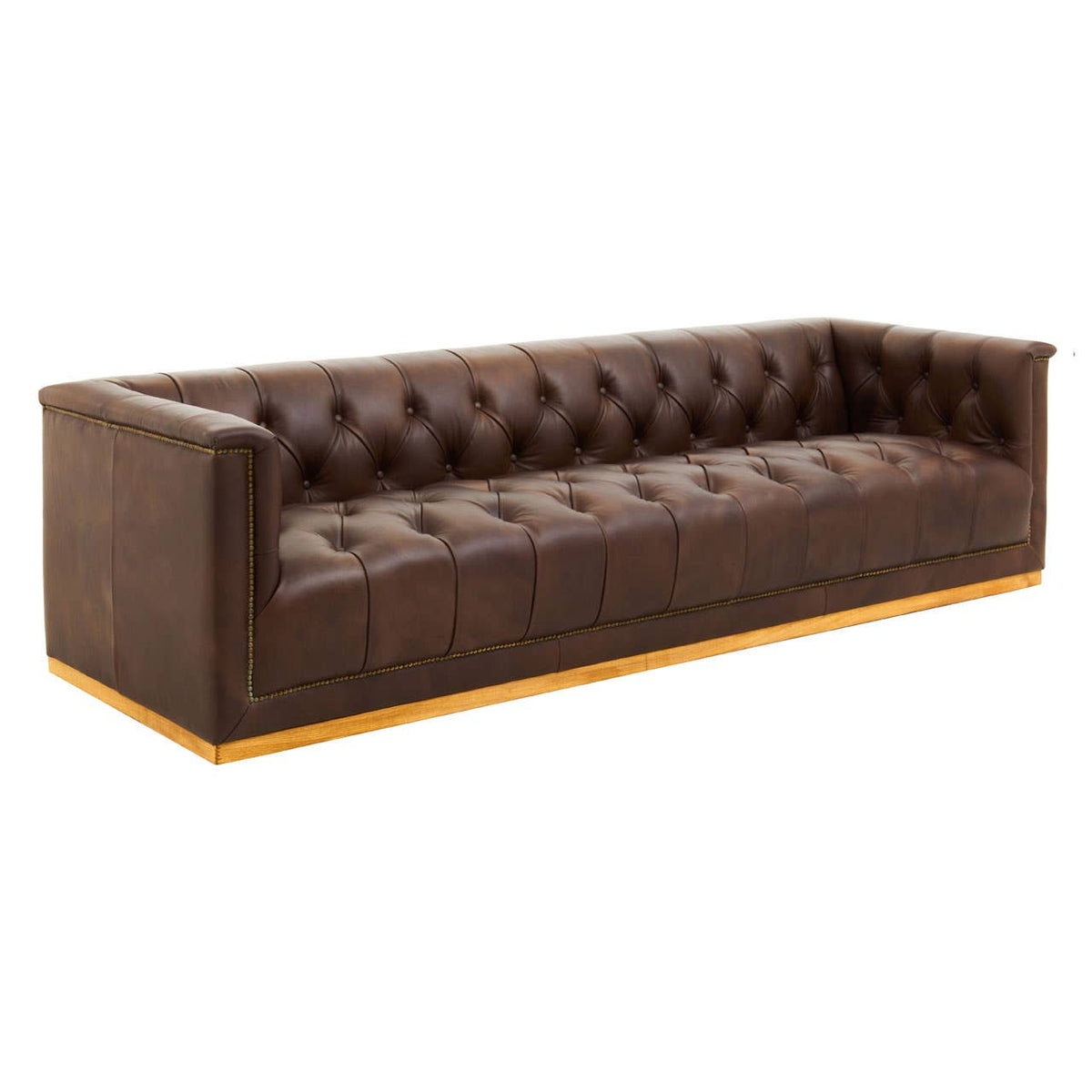 King Three Seater Tufted Leather Sofa.