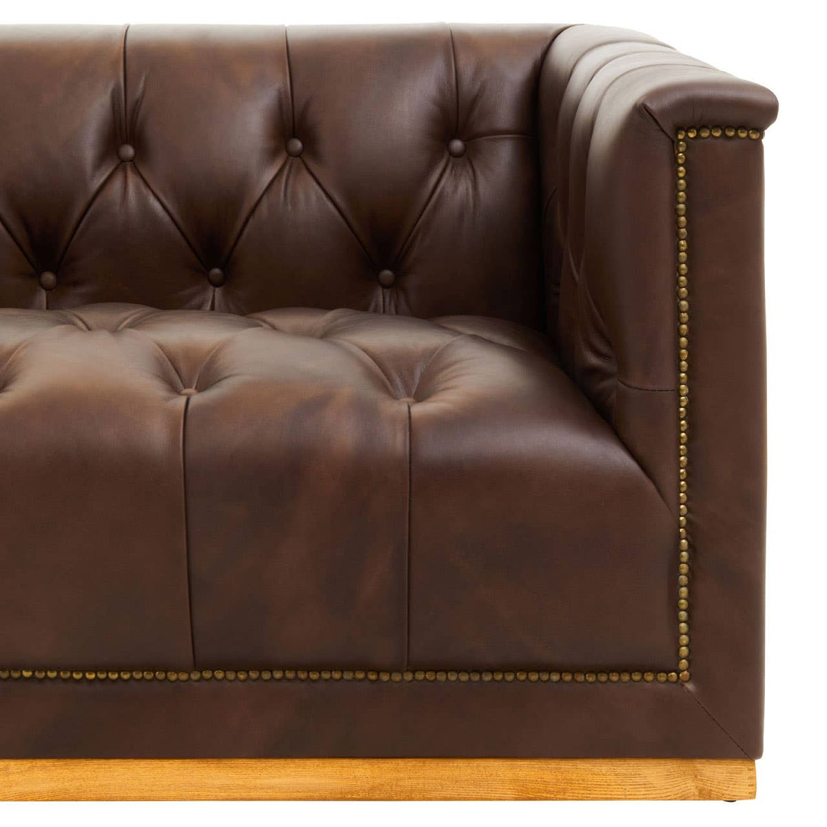 King Three Seater Tufted Leather Sofa.