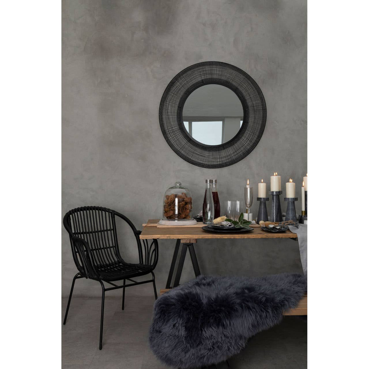 Lagom Black Natural Rattan Chair With Raised Sides.