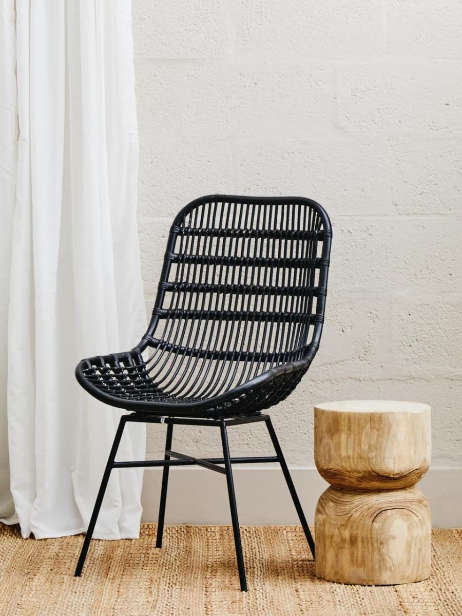 Lagom Curved Black Natural Rattan Chair.
