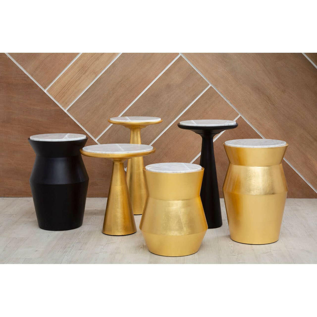 Lino Small Gold Drum Side Table.