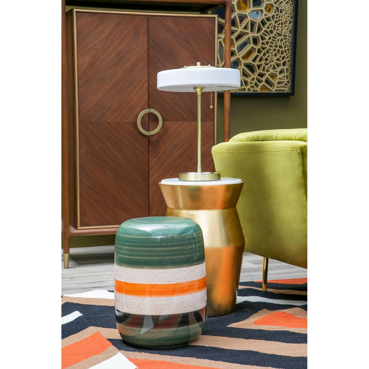 Lino Small Gold Drum Side Table.