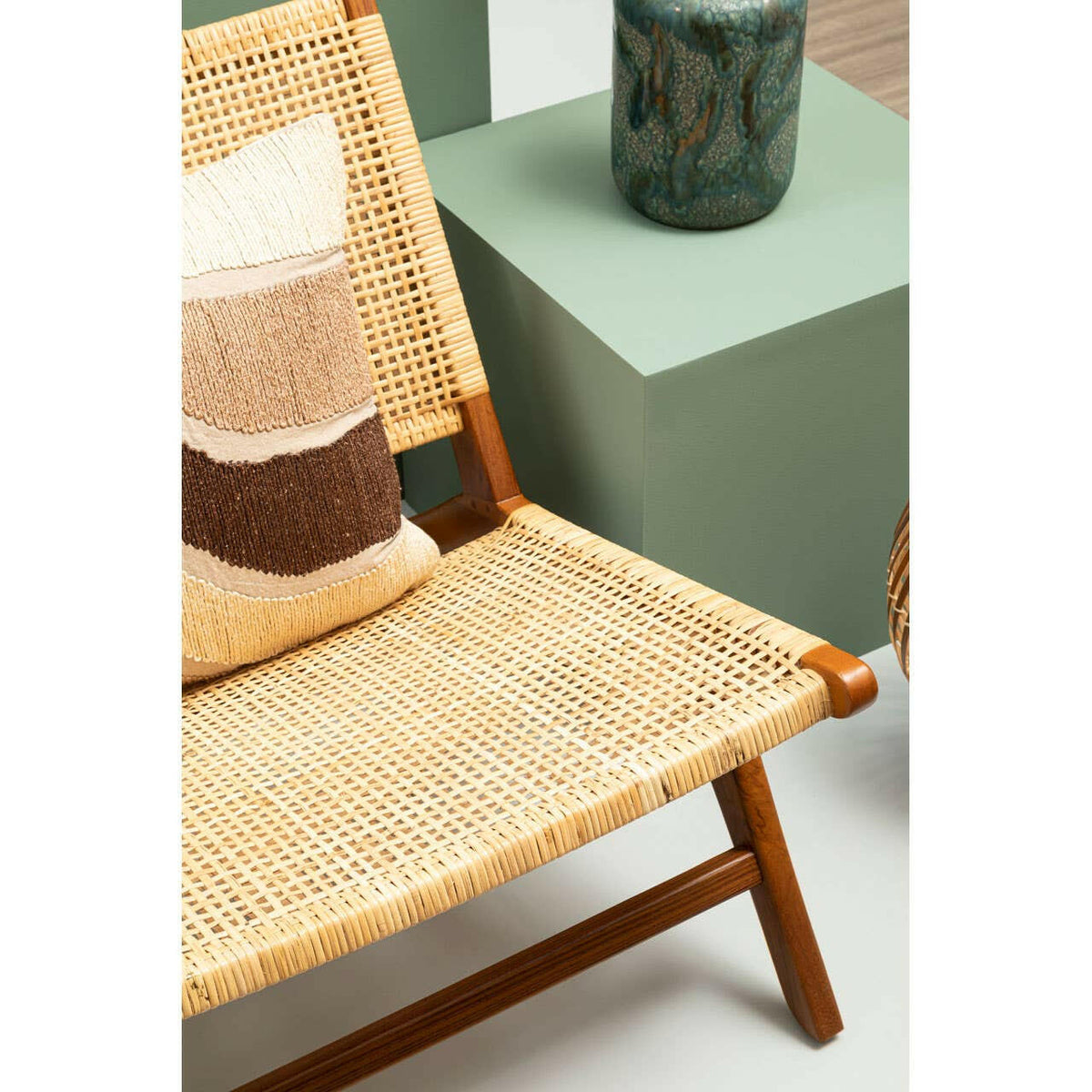 Lovina Teak Wood And Natural Rattan Lounge Chair.
