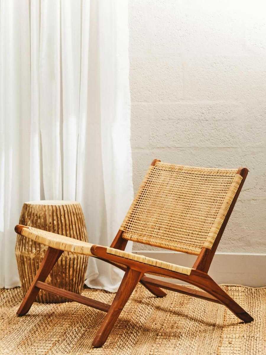 Lovina Teak Wood And Natural Rattan Lounge Chair.