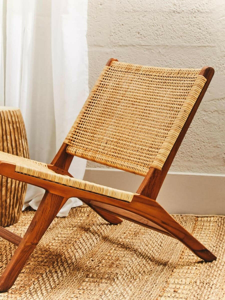 Lovina Teak Wood And Natural Rattan Lounge Chair.