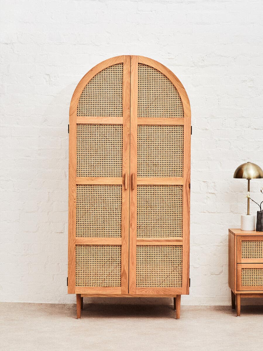 Lyon 2 Door Natural Rattan And Oak Cabinet.
