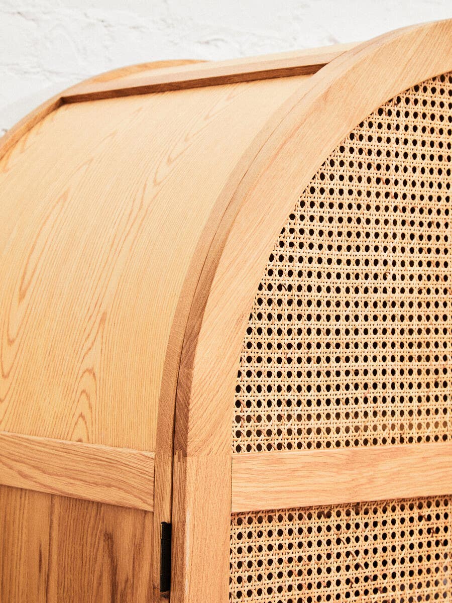 Lyon 2 Door Natural Rattan And Oak Cabinet.