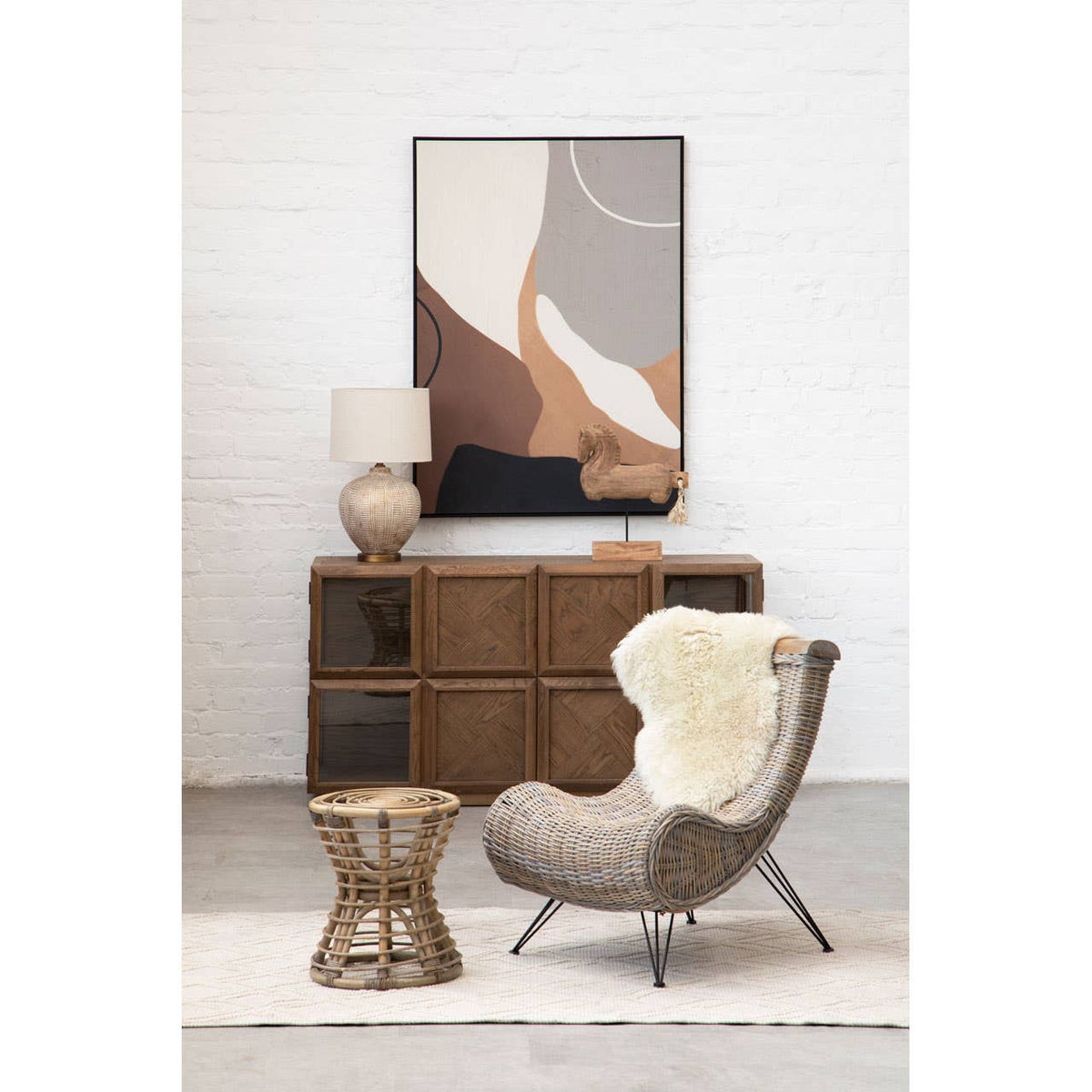 Maka Grey Natural Rattan Stool.