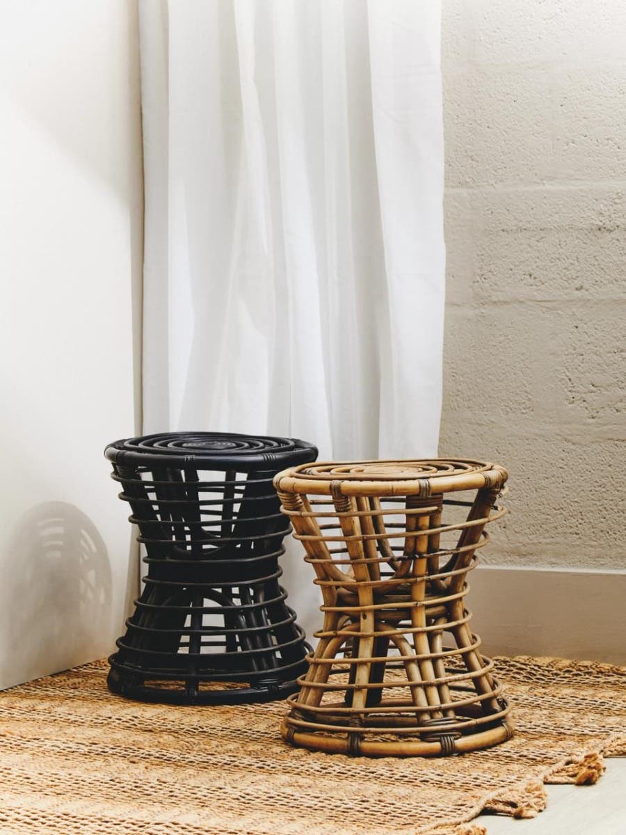 Maka Grey Natural Rattan Stool.