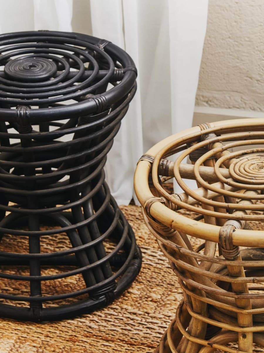 Maka Grey Natural Rattan Stool.