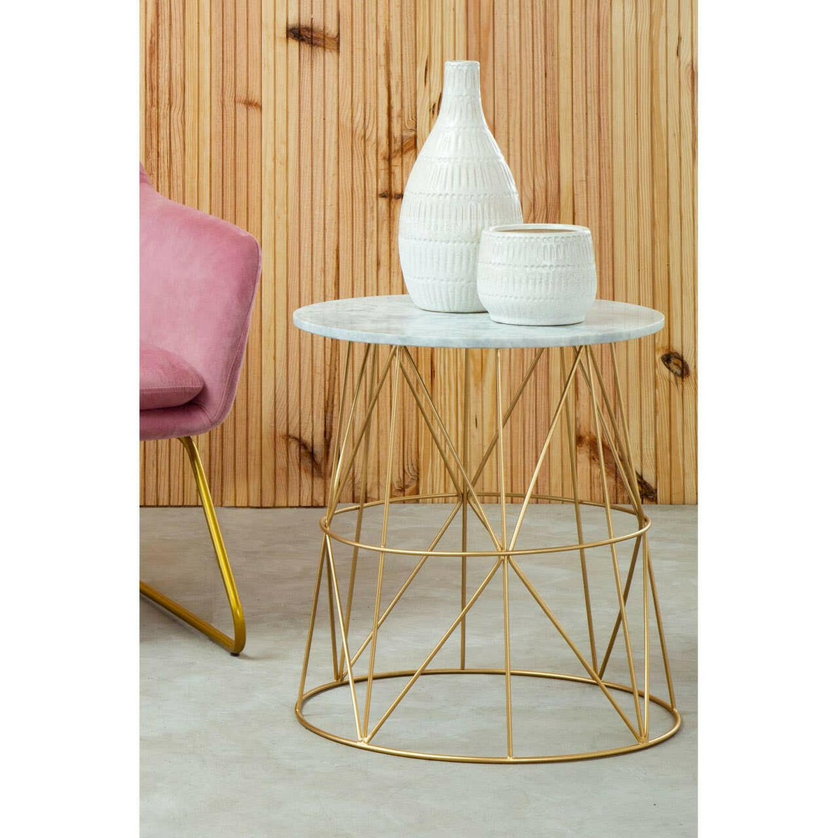 Mandoli White Marble Round Side Table.
