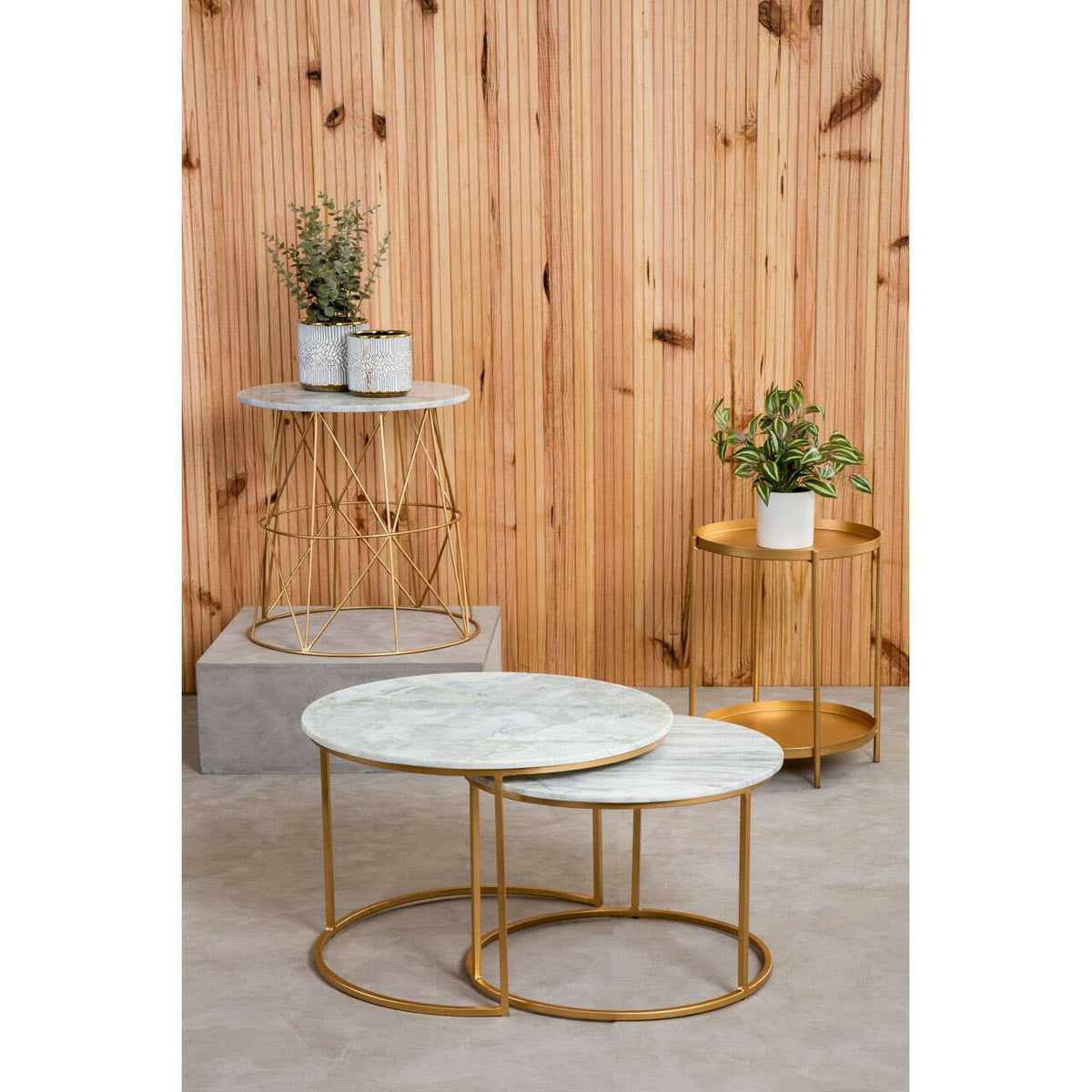 Mandoli White Marble Round Side Table.