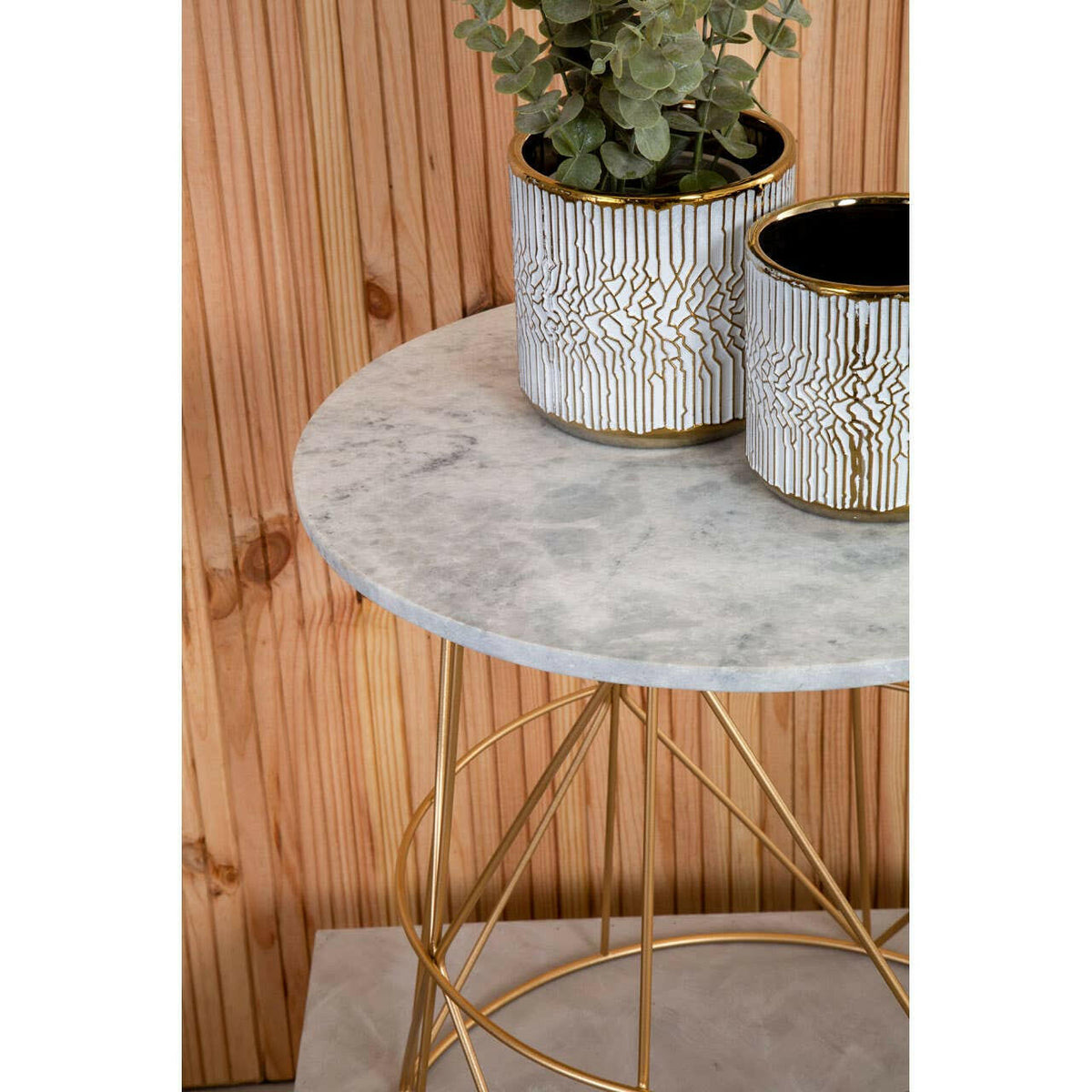 Mandoli White Marble Round Side Table.