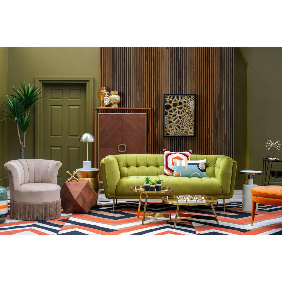 Manhattan Orange Velvet Footstool.