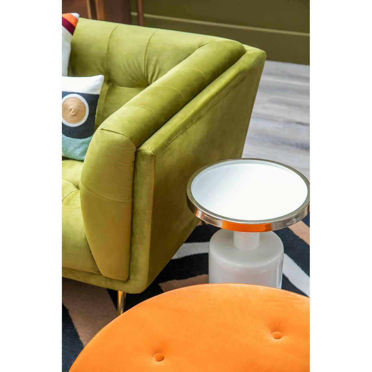 Manhattan Orange Velvet Footstool.