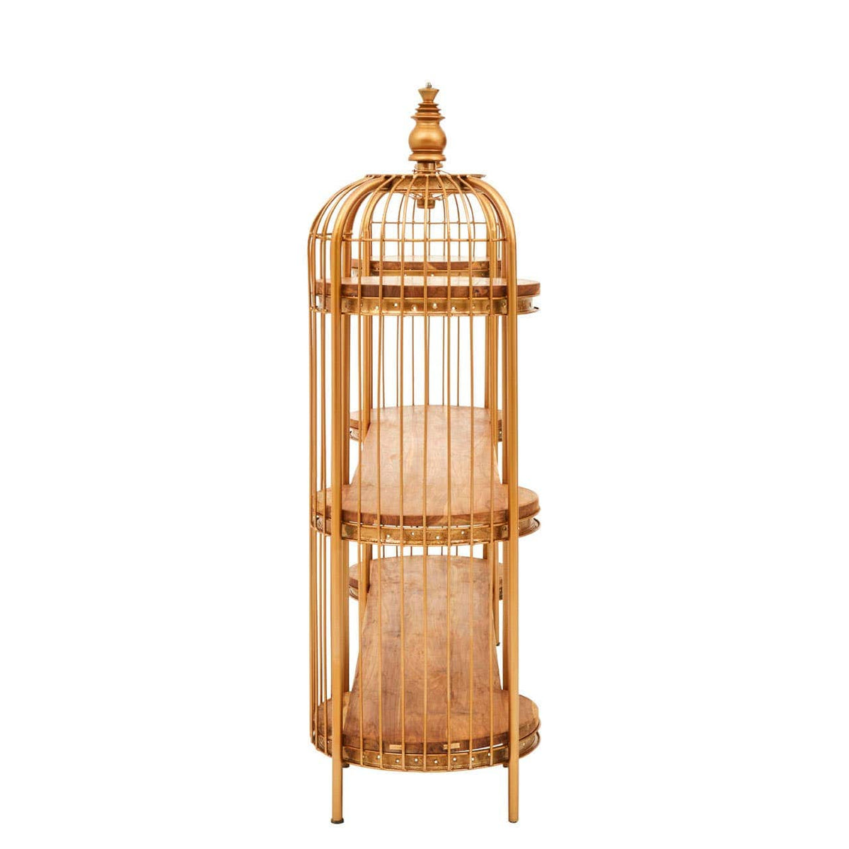 Mantis Long Gold Finish Birdcage Shelf Unit.