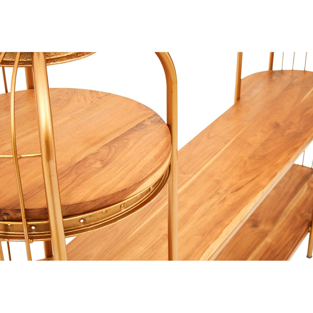 Mantis Long Gold Finish Birdcage Shelf Unit.