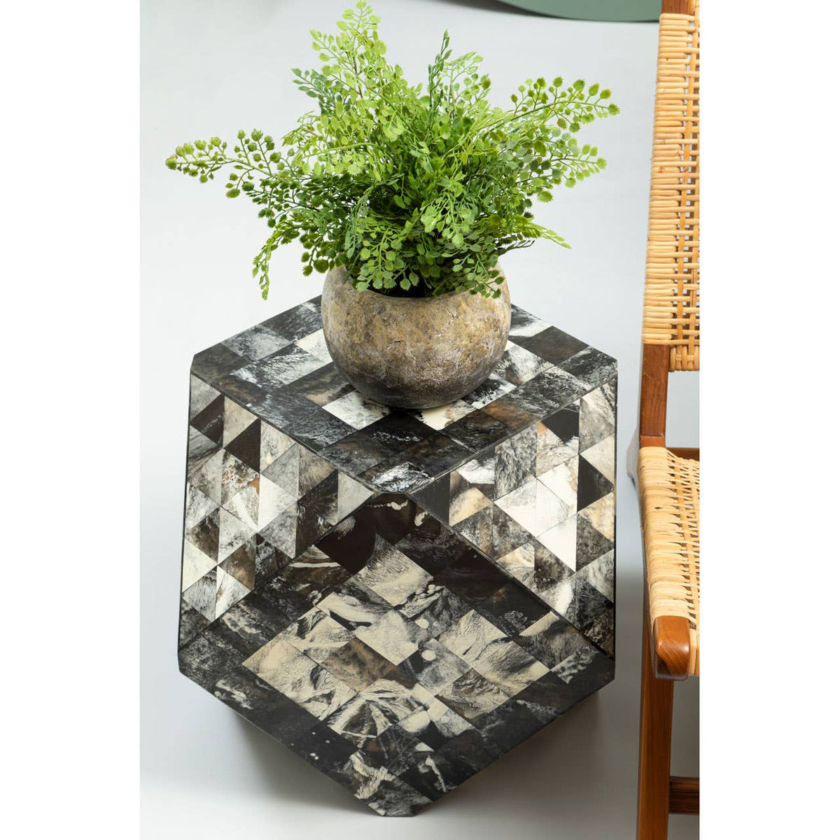 Marlox Antique Green Geometric Stool.