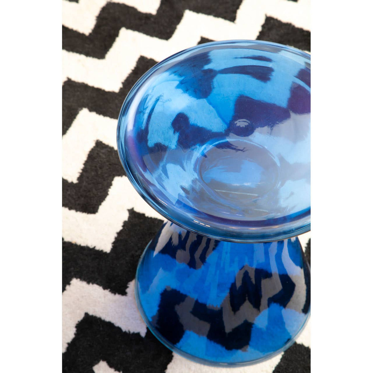 Martini Blue Glass / Gold Finish Side Table.