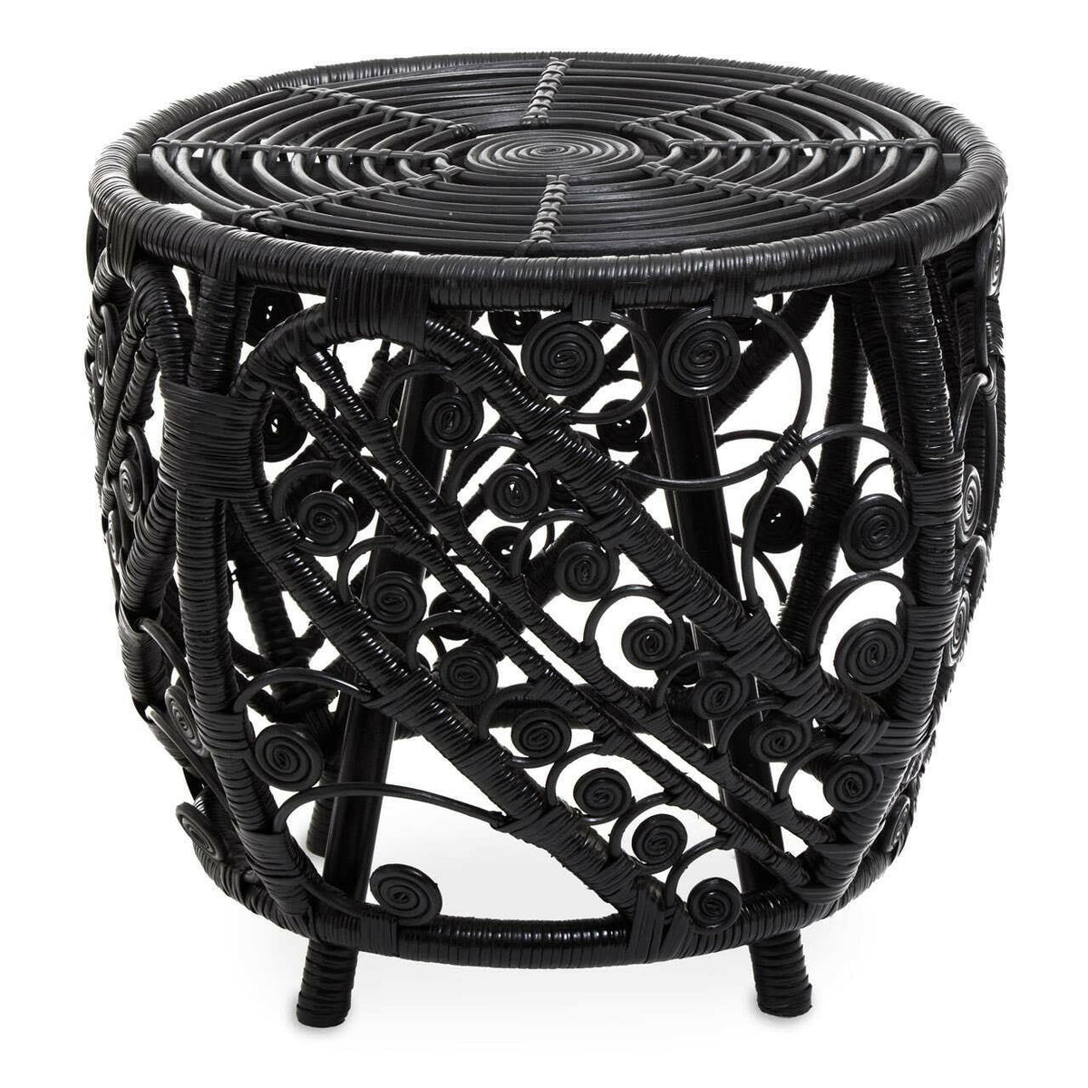 Mataram Black Natural Rattan Stool Or Table.