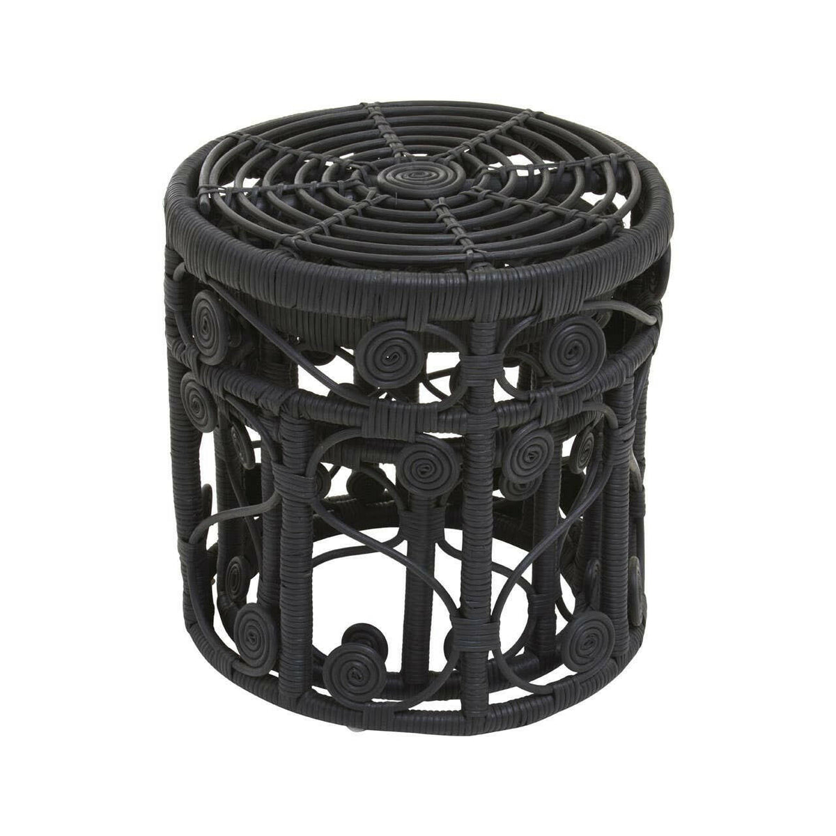 Mataram Set Of Two Black Natural Rattan Stools Or Tables.
