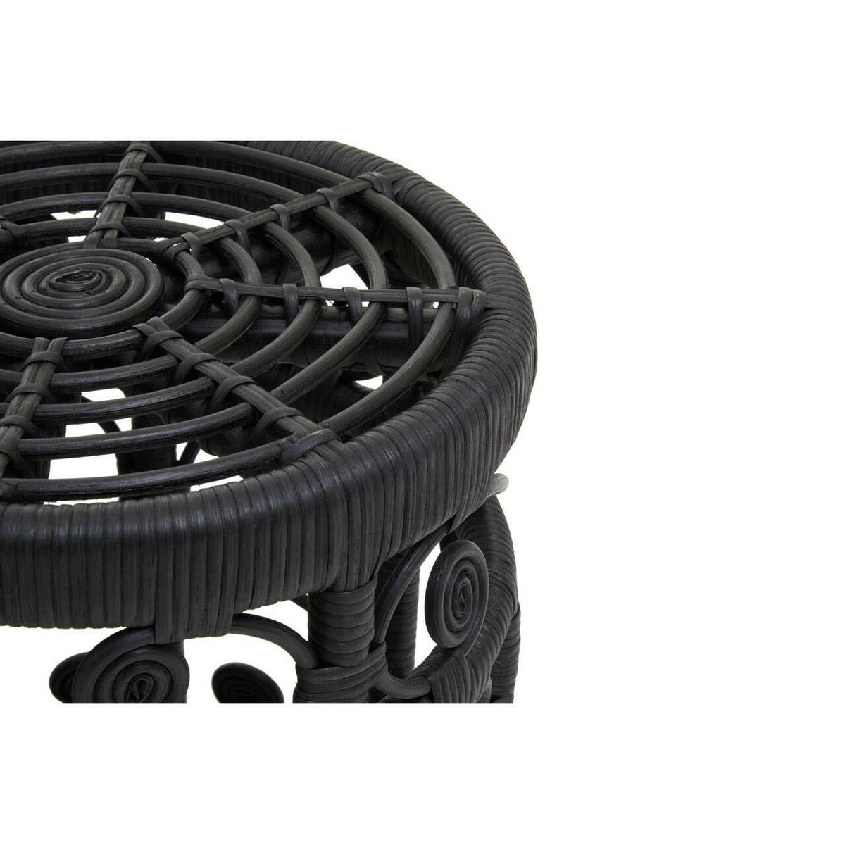 Mataram Set Of Two Black Natural Rattan Stools Or Tables.