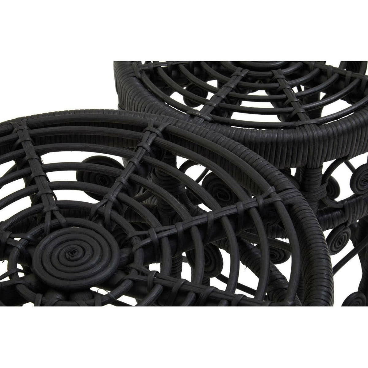 Mataram Set Of Two Black Natural Rattan Stools Or Tables.