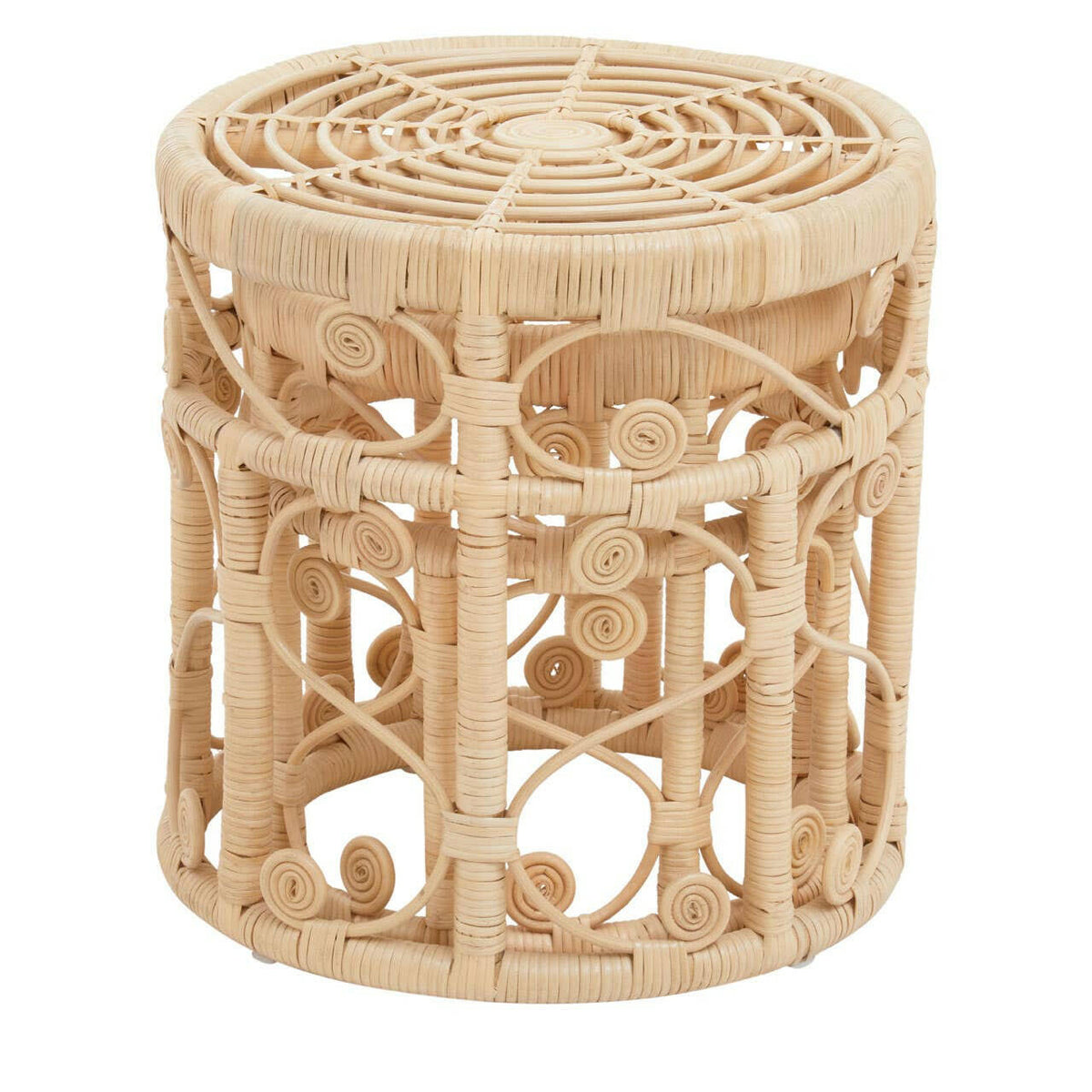 Mataram Set Of Two Natural Rattan Stools Or Tables.