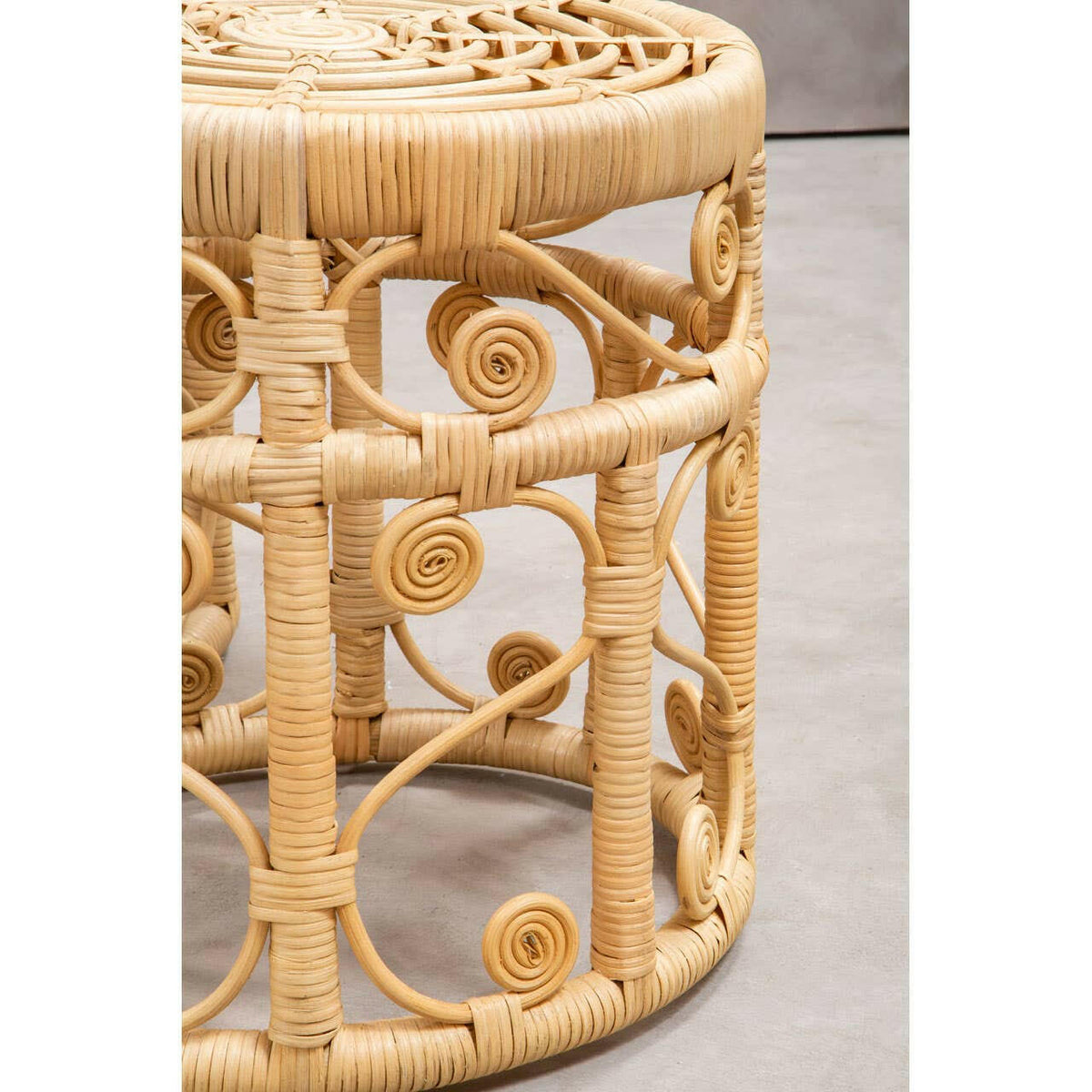 Mataram Set Of Two Natural Rattan Stools Or Tables.