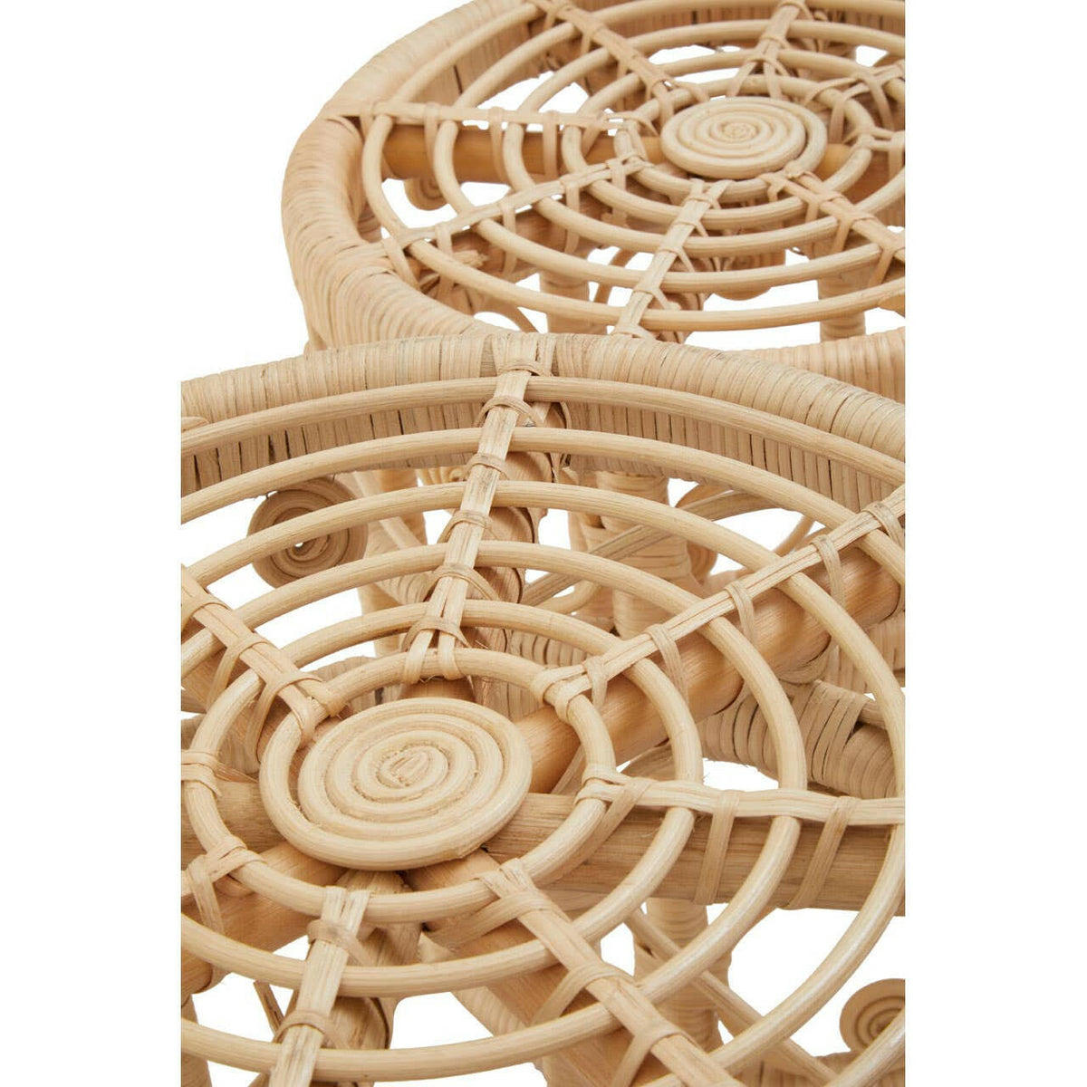 Mataram Set Of Two Natural Rattan Stools Or Tables.