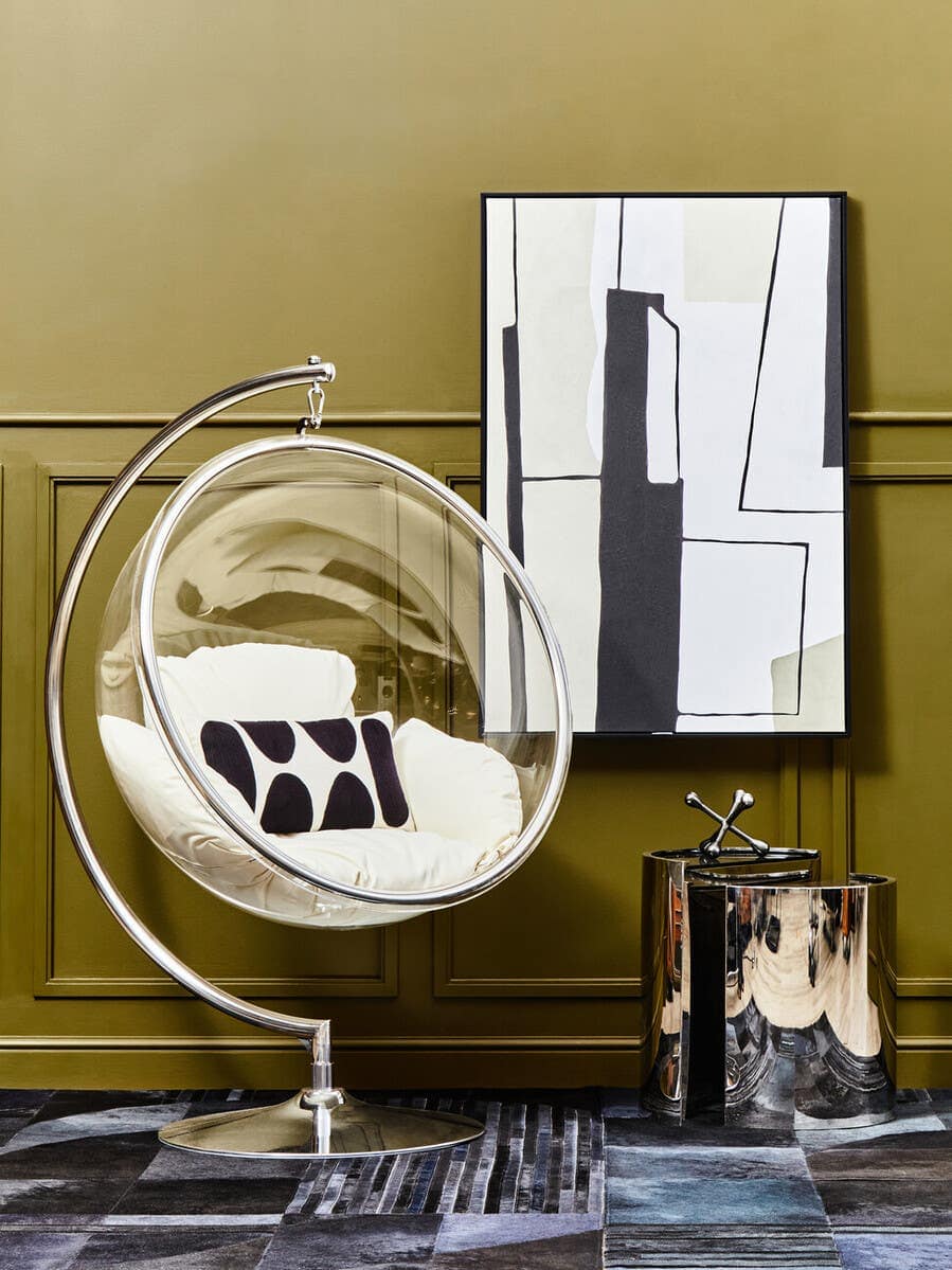 Messi Hanging Chair With Cream Cushions.