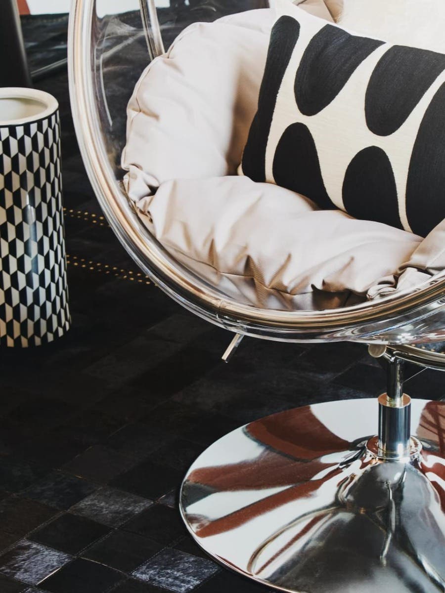 Messi Hanging Chair With Grey Cushions.