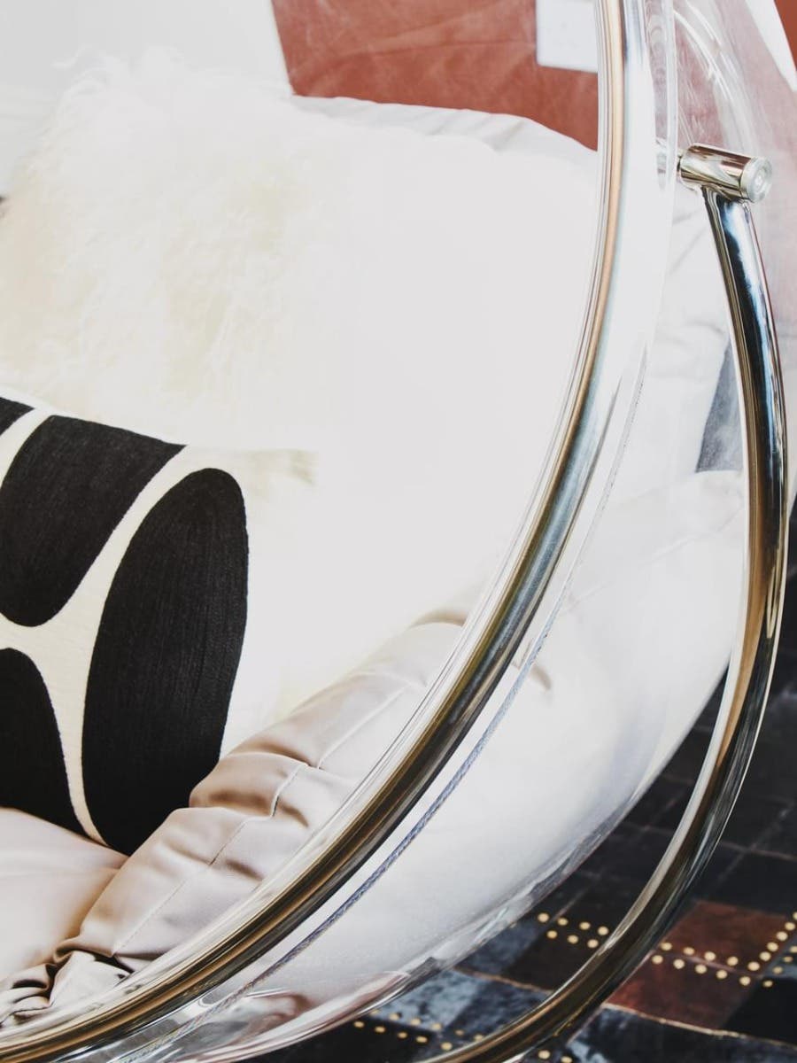 Messi Hanging Chair With Grey Cushions.