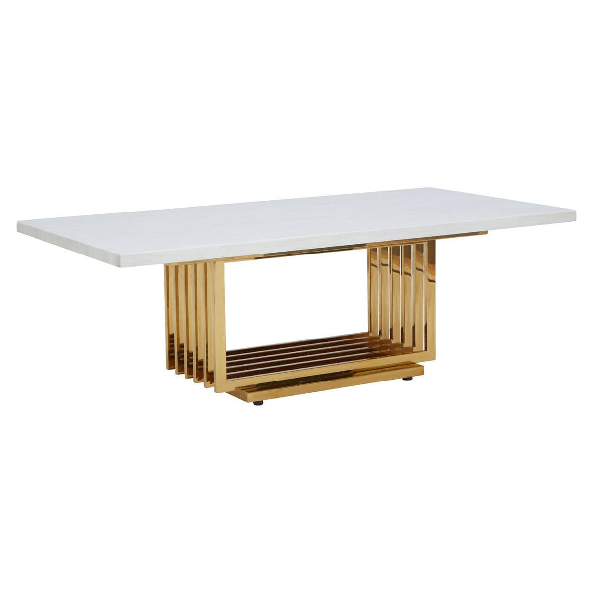 Moda Ivory White Marble Coffee Table With Gold Finished Frame.
