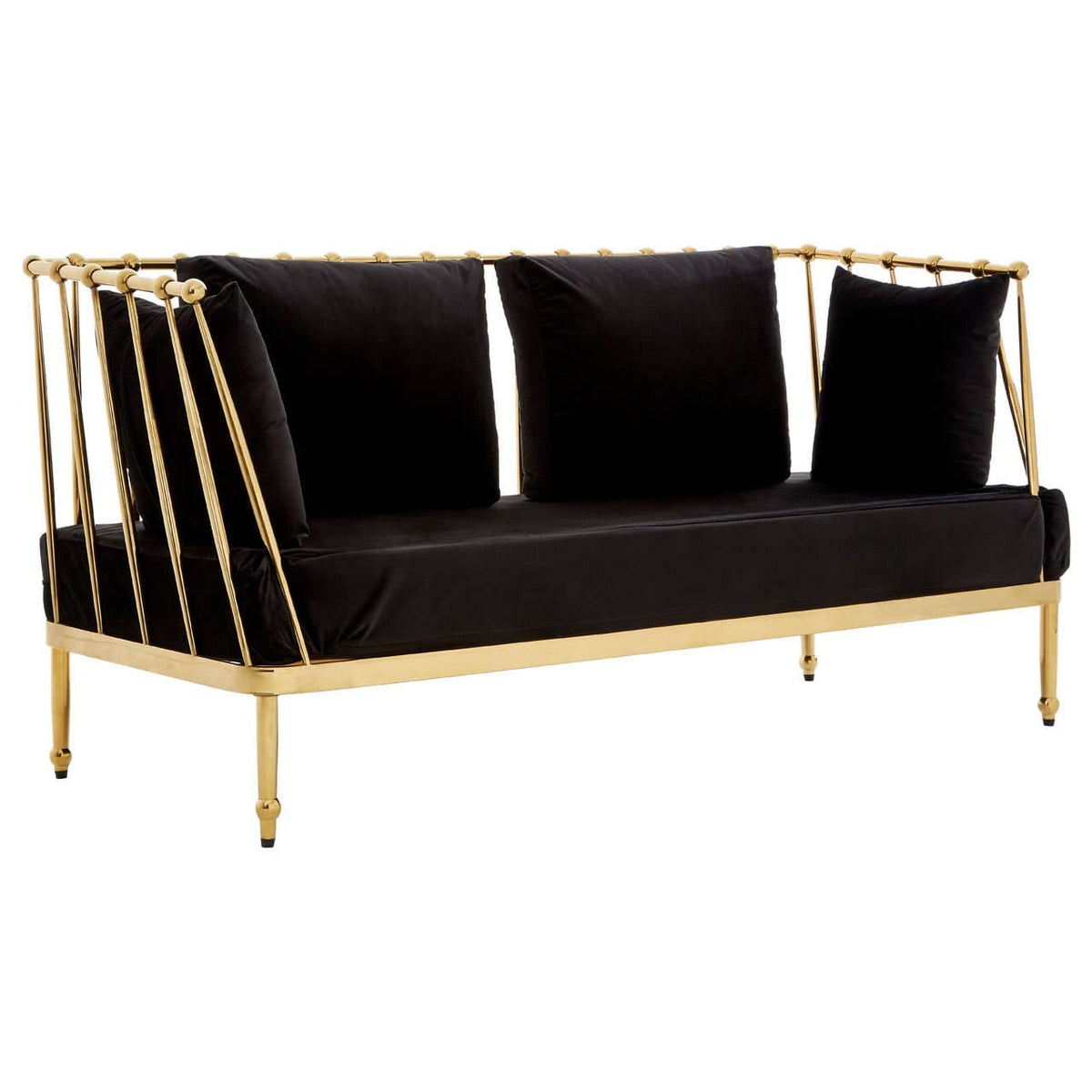 Novo 2 Seat Gold Finish Tapered Arms Sofa.