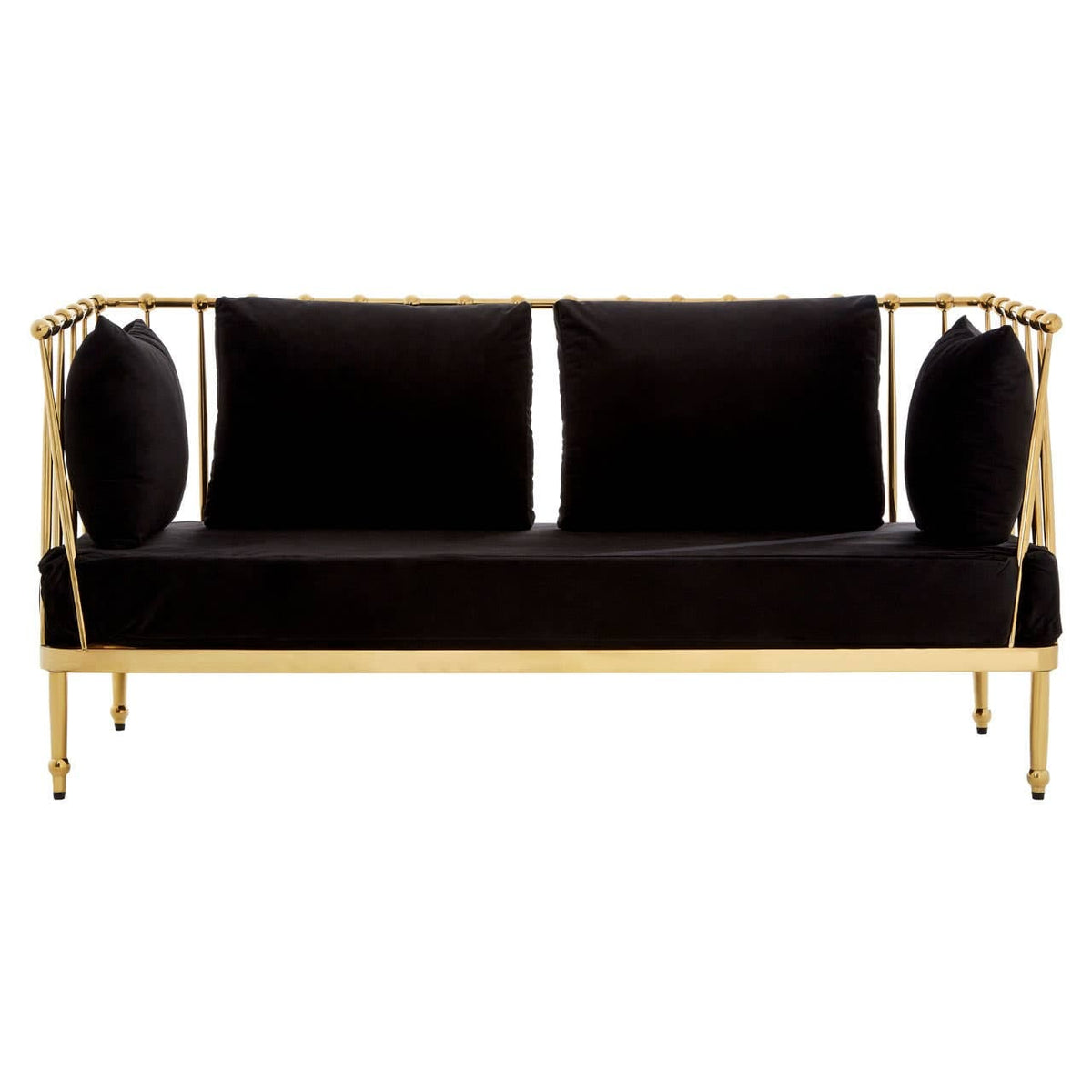 Novo 2 Seat Gold Finish Tapered Arms Sofa.