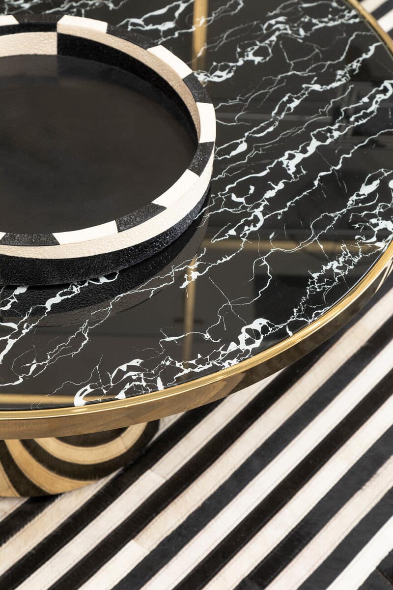 Noosa & Co. Living Oria Black Marble Effect Gold Base Coffee Table House of Isabella UK