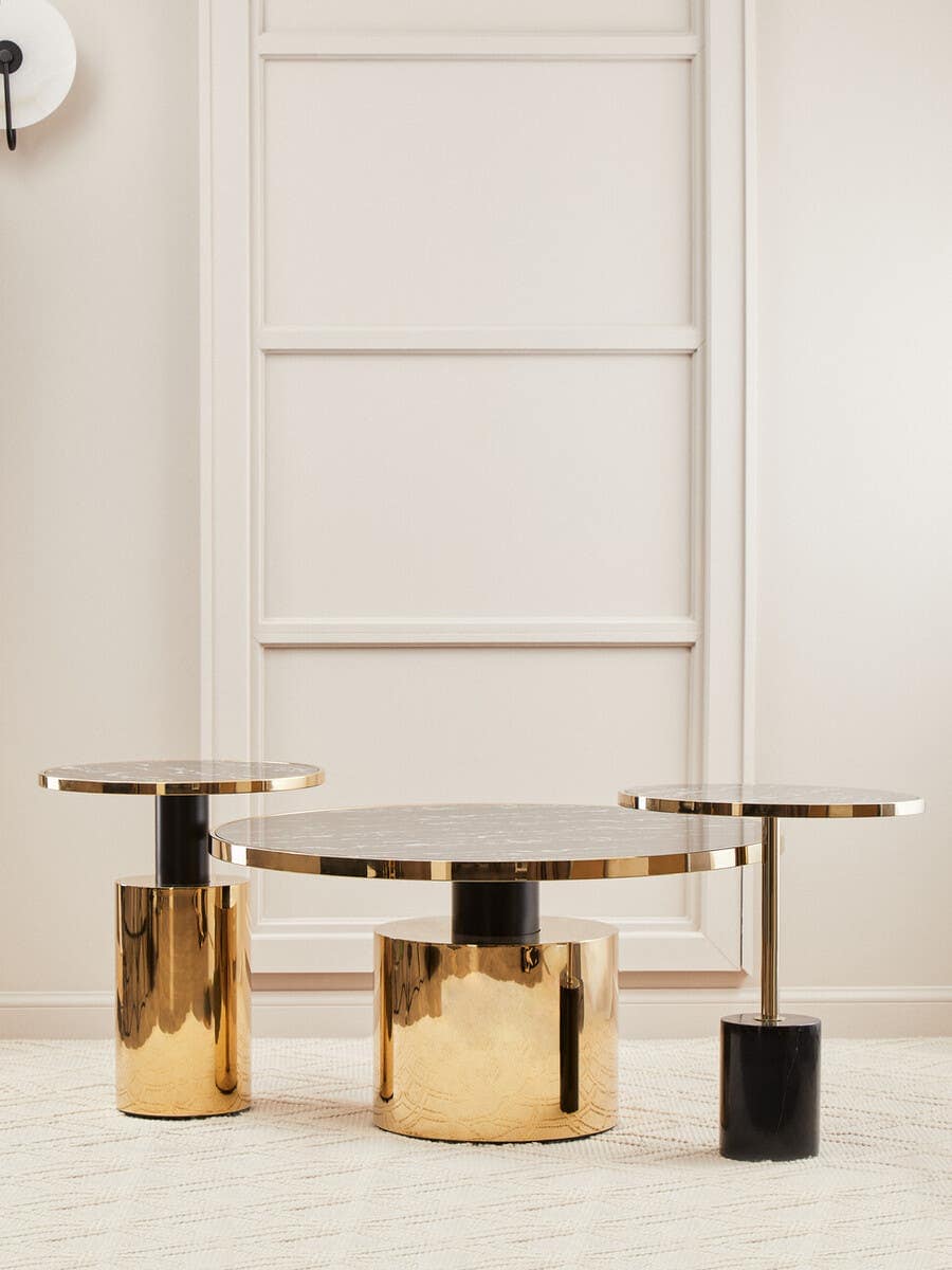 Noosa & Co. Living Oria Black Marble Effect Gold Base Coffee Table House of Isabella UK