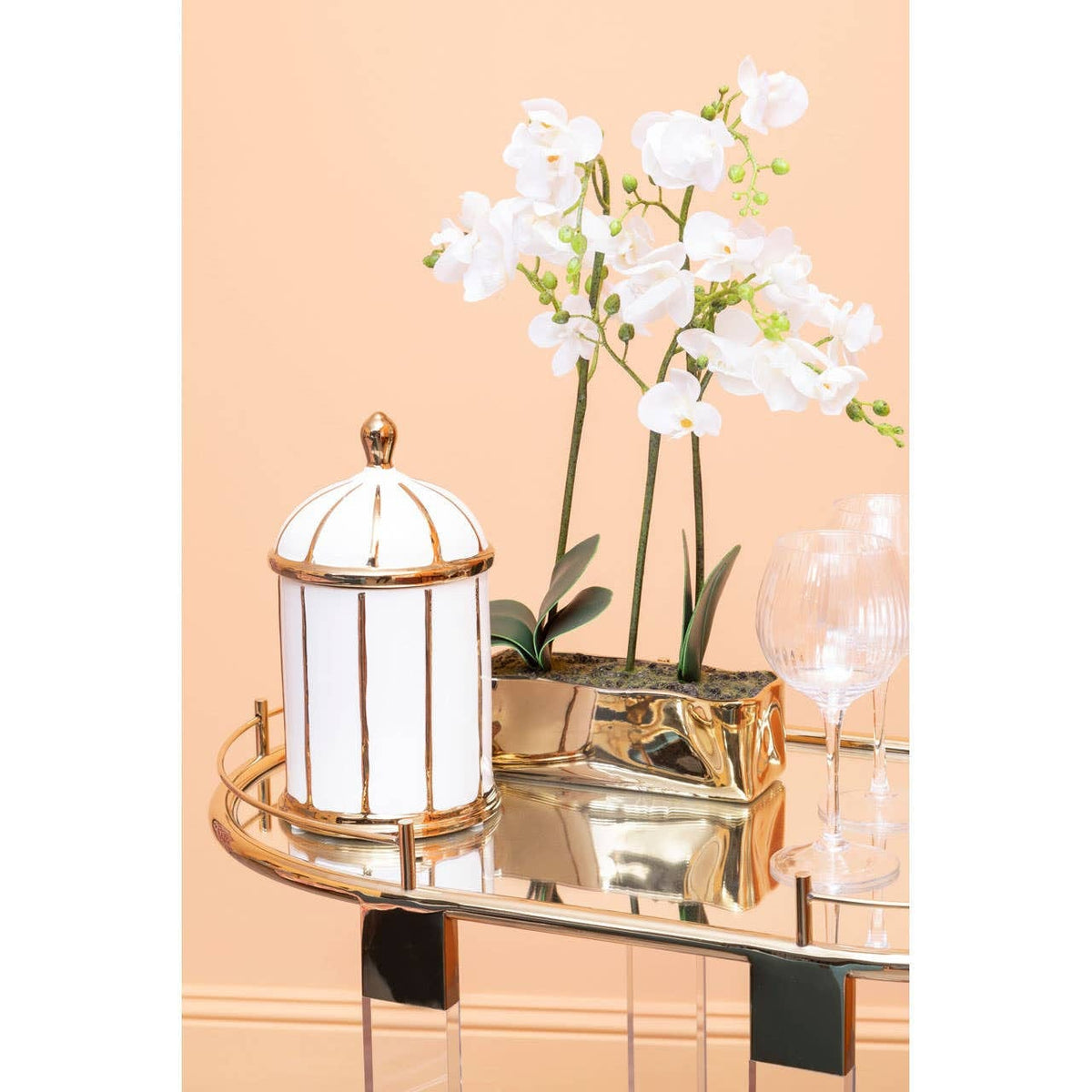 Noosa & Co. Living Oria Drinks Trolley With Warm Gold Metallic Frame House of Isabella UK
