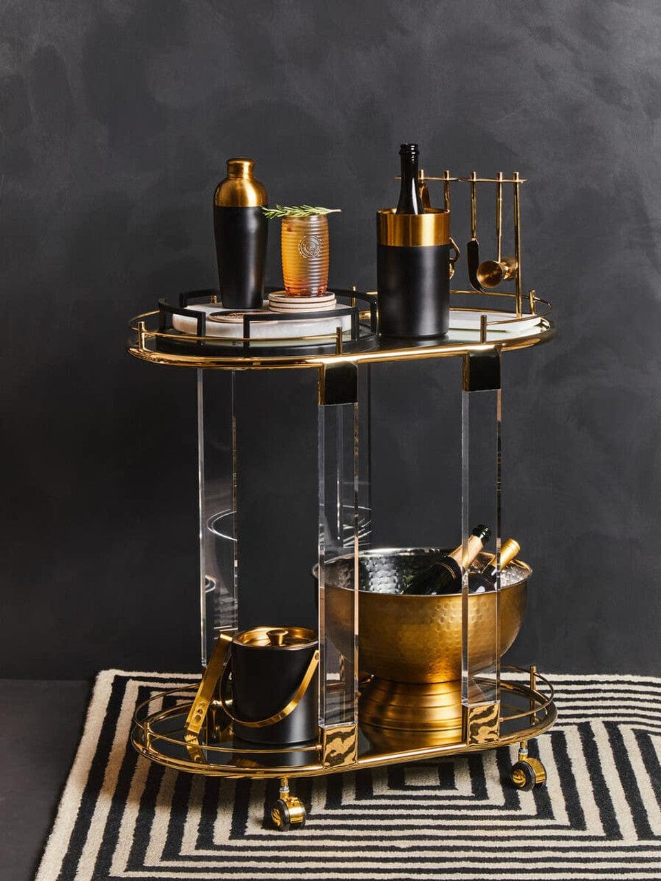 Noosa & Co. Living Oria Drinks Trolley With Warm Gold Metallic Frame House of Isabella UK