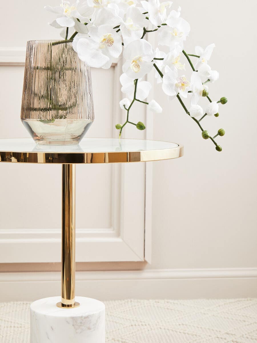 Oria White Marble End Table.