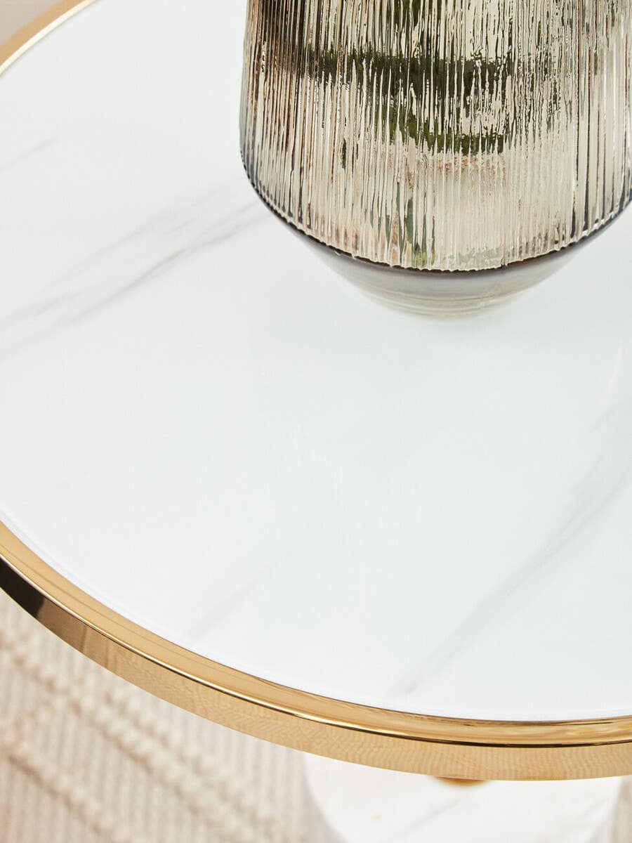 Oria White Marble End Table.