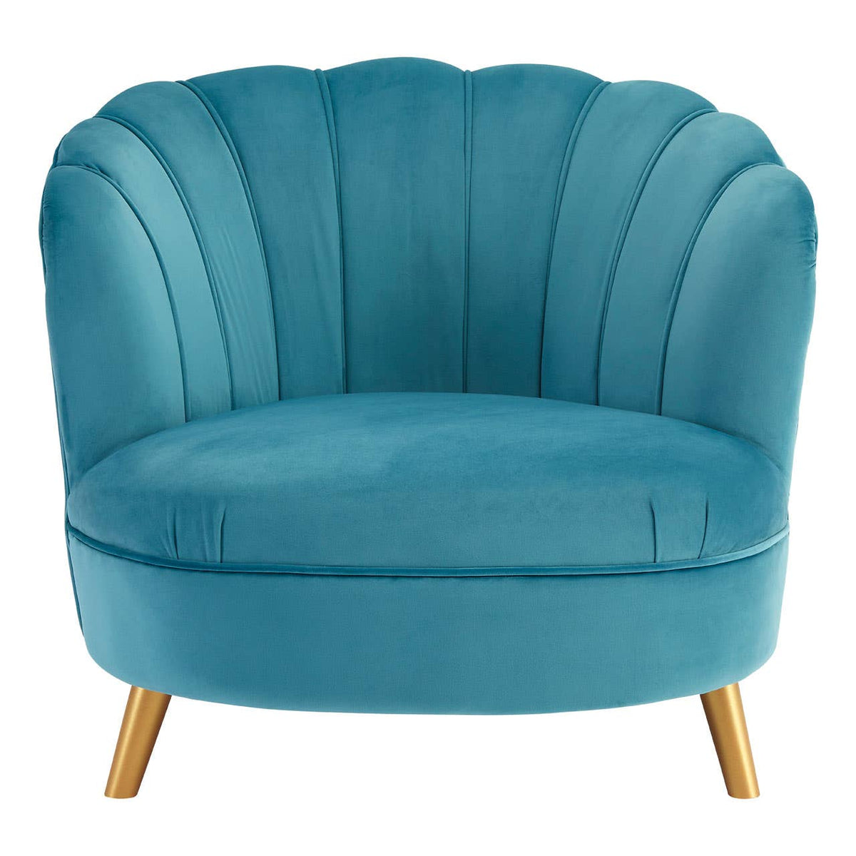 Orlina Blue Velvet Chair With Gold Wood Legs.