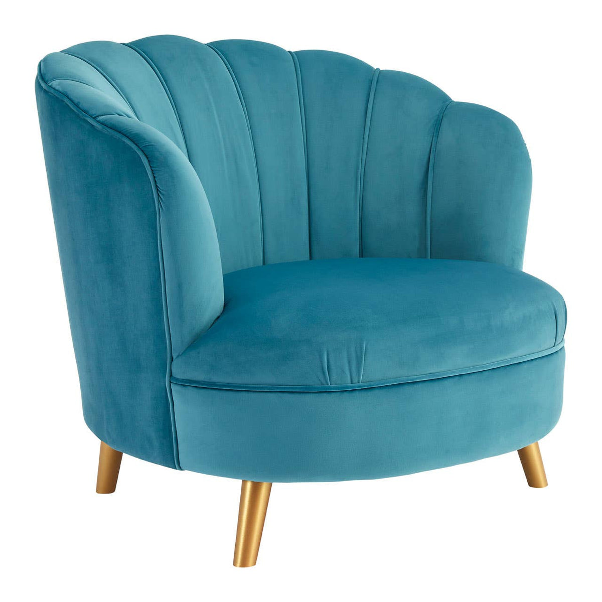 Orlina Blue Velvet Chair With Gold Wood Legs.