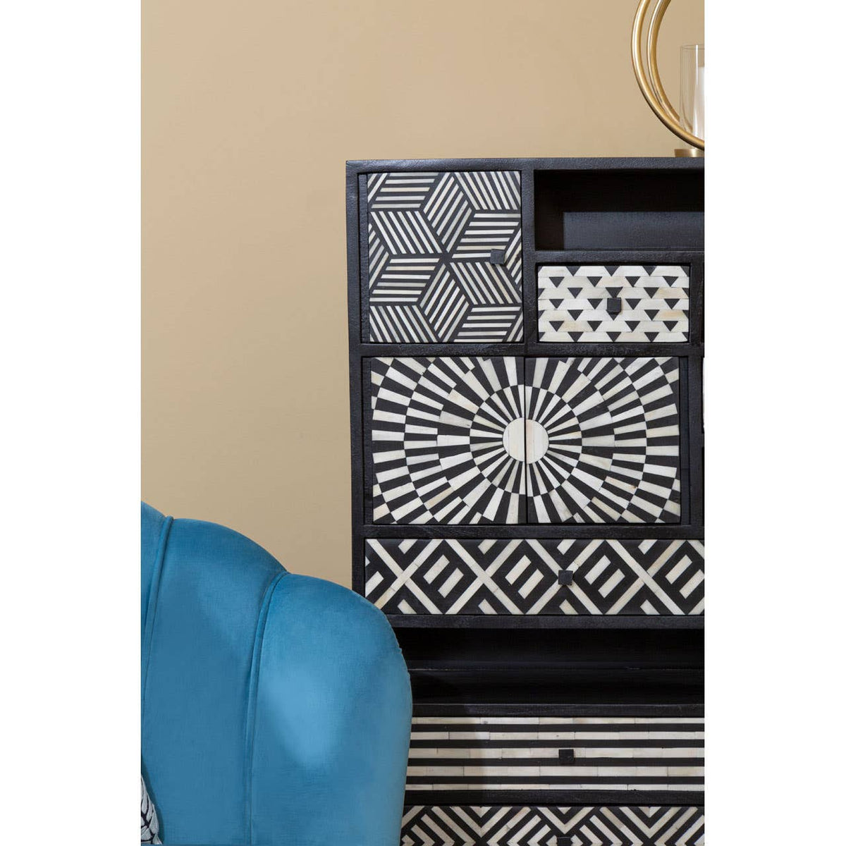 Orlina Blue Velvet Chair With Gold Wood Legs.