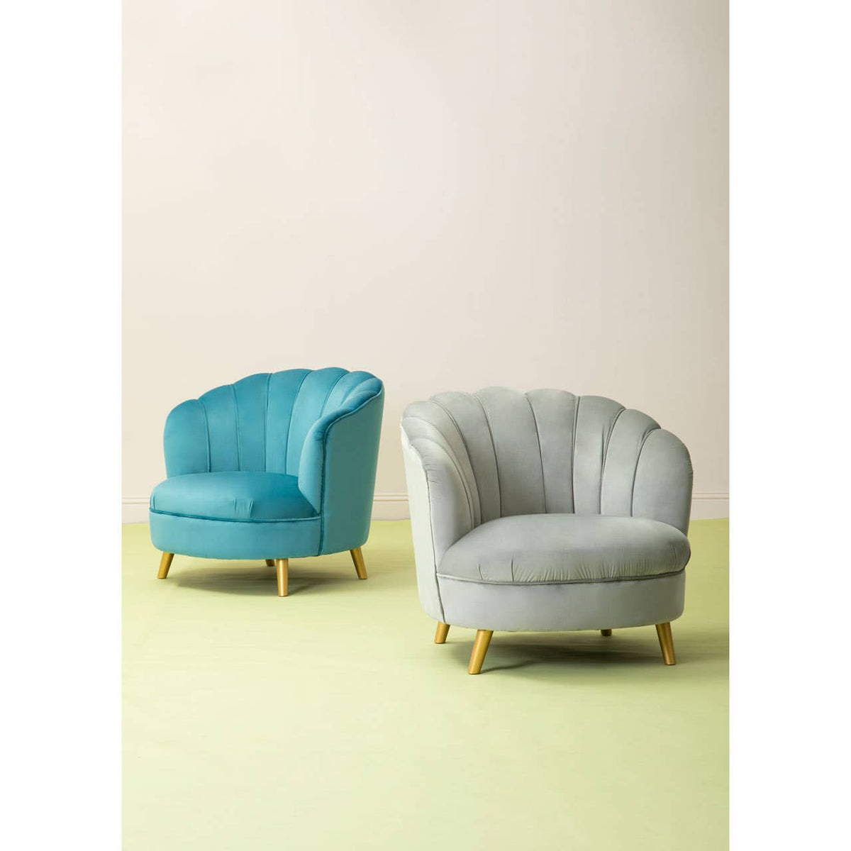 Orlina Blue Velvet Chair With Gold Wood Legs.